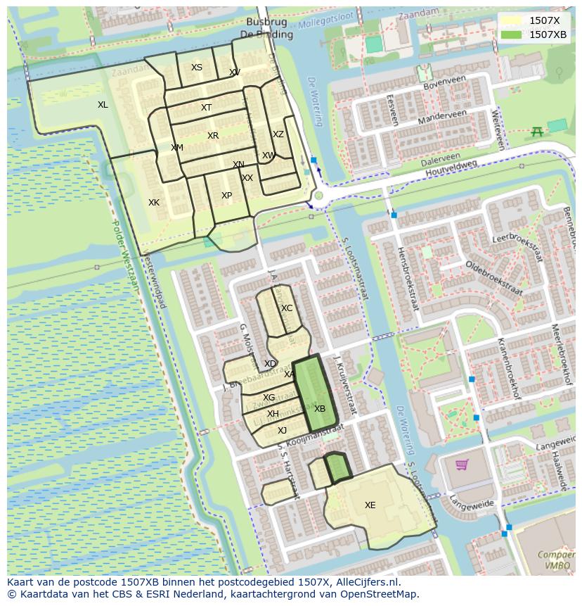 Afbeelding van het postcodegebied 1507 XB op de kaart.