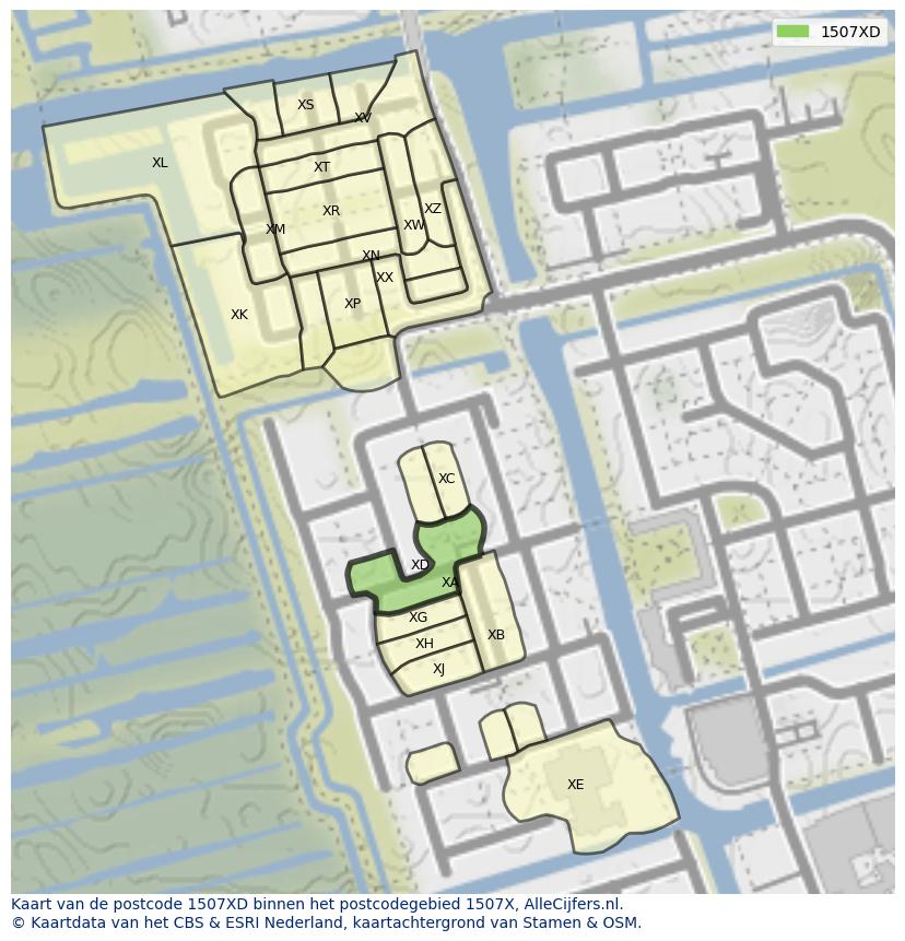 Afbeelding van het postcodegebied 1507 XD op de kaart.