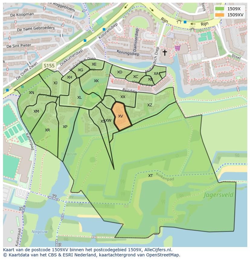 Afbeelding van het postcodegebied 1509 XV op de kaart.