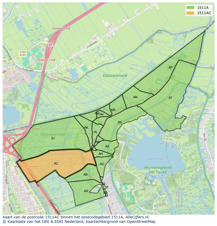 Afbeelding van het postcodegebied 1511 AC op de kaart.