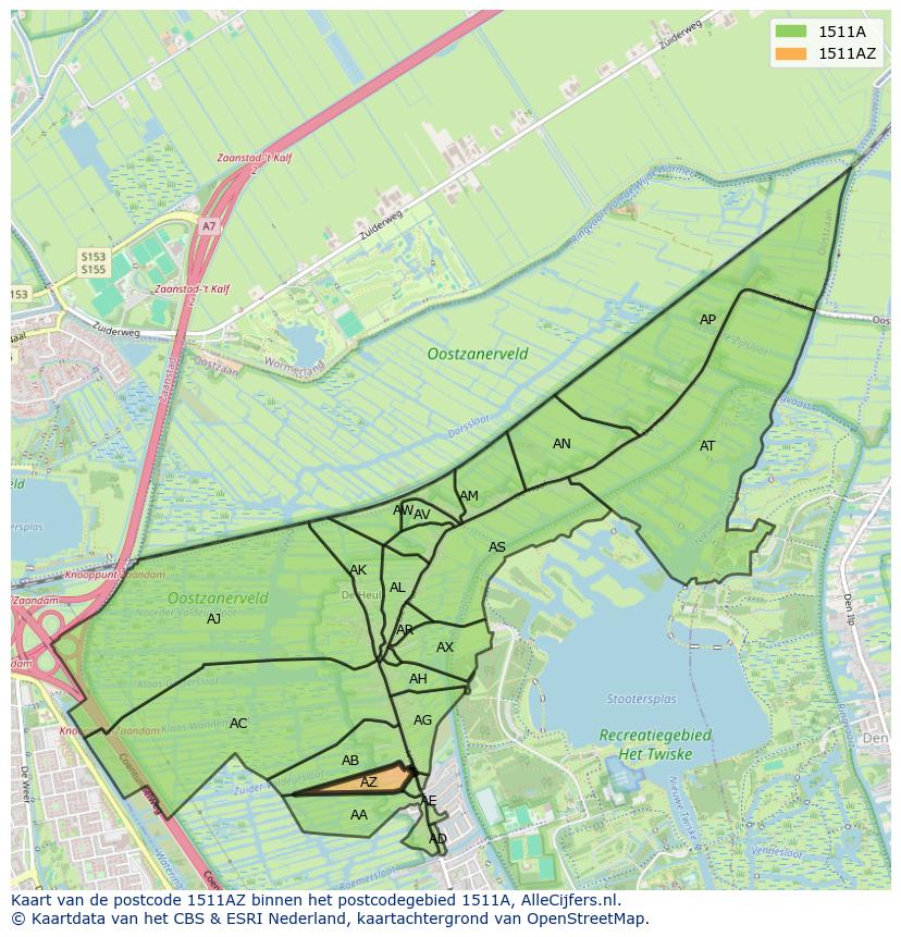 Afbeelding van het postcodegebied 1511 AZ op de kaart.