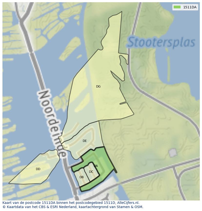 Afbeelding van het postcodegebied 1511 DA op de kaart.