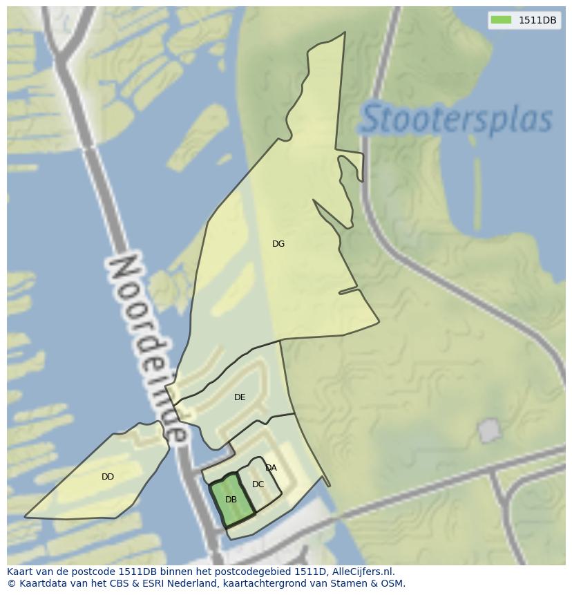 Afbeelding van het postcodegebied 1511 DB op de kaart.