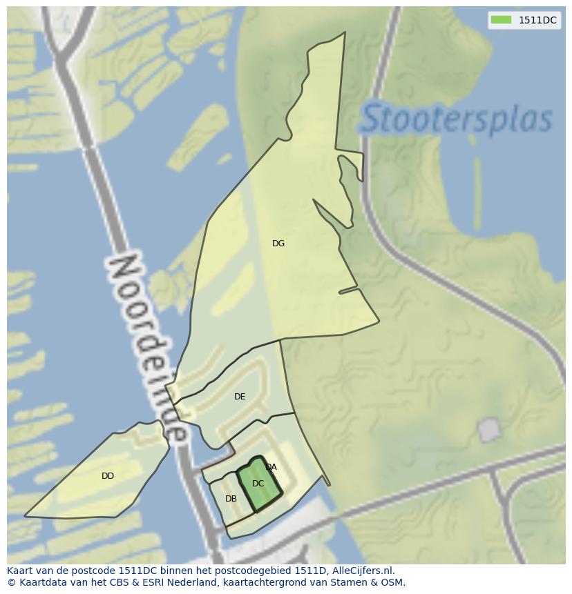 Afbeelding van het postcodegebied 1511 DC op de kaart.