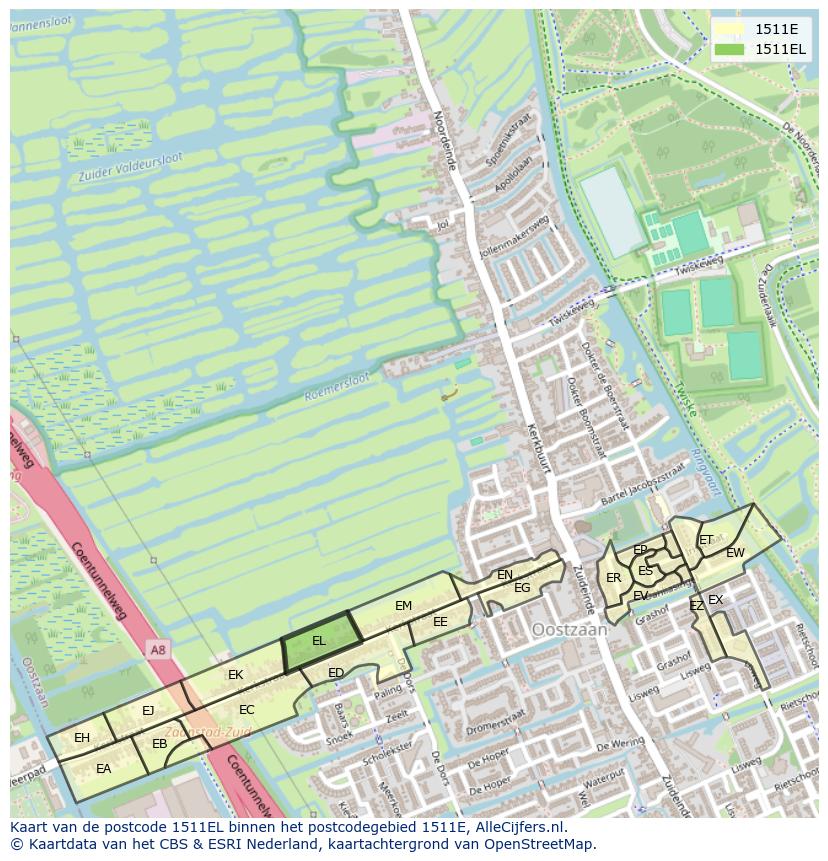 Afbeelding van het postcodegebied 1511 EL op de kaart.