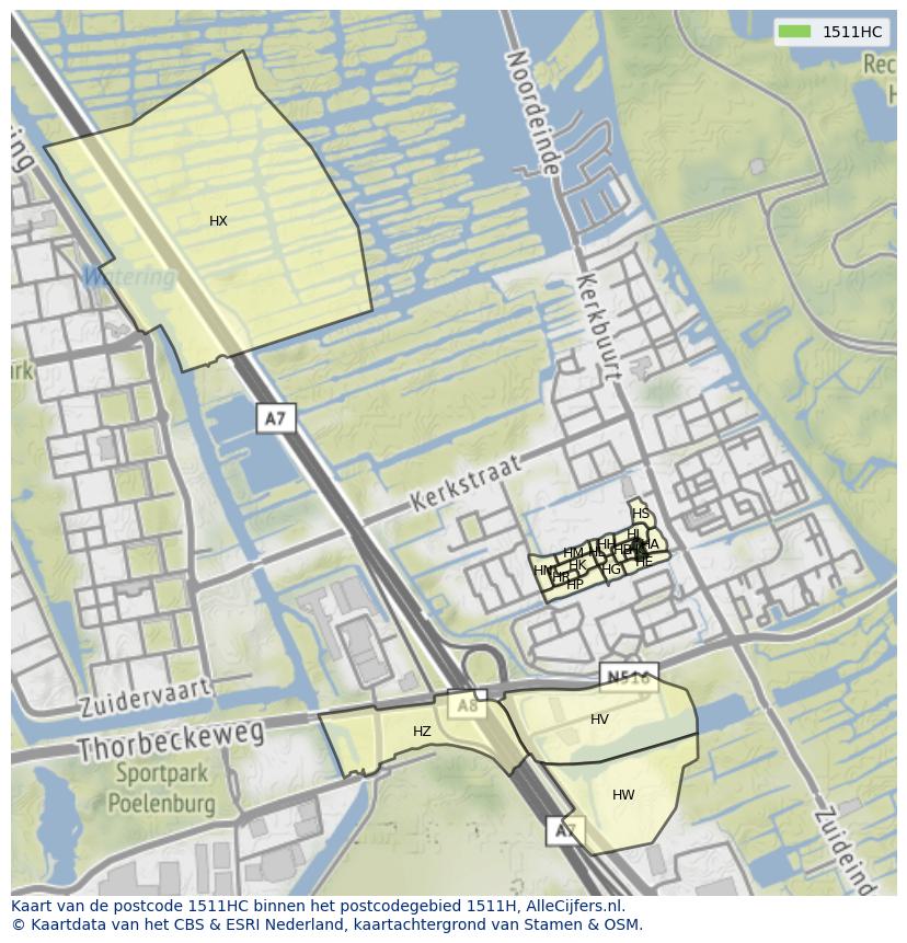 Afbeelding van het postcodegebied 1511 HC op de kaart.