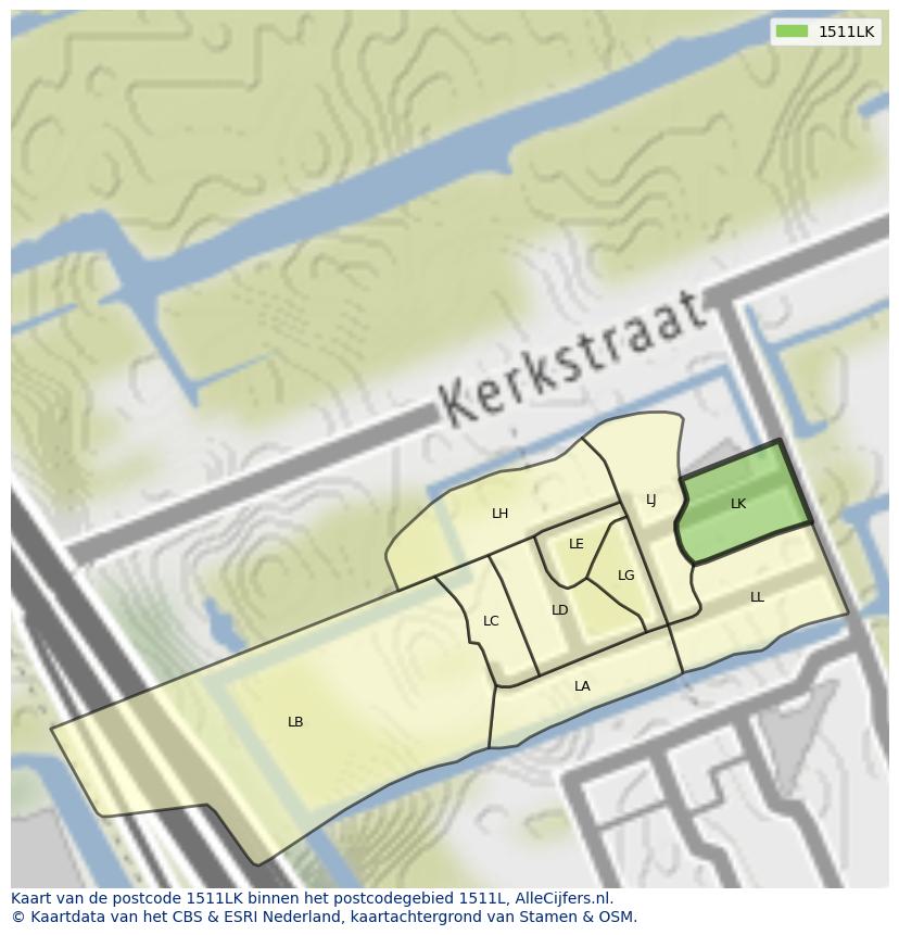 Afbeelding van het postcodegebied 1511 LK op de kaart.