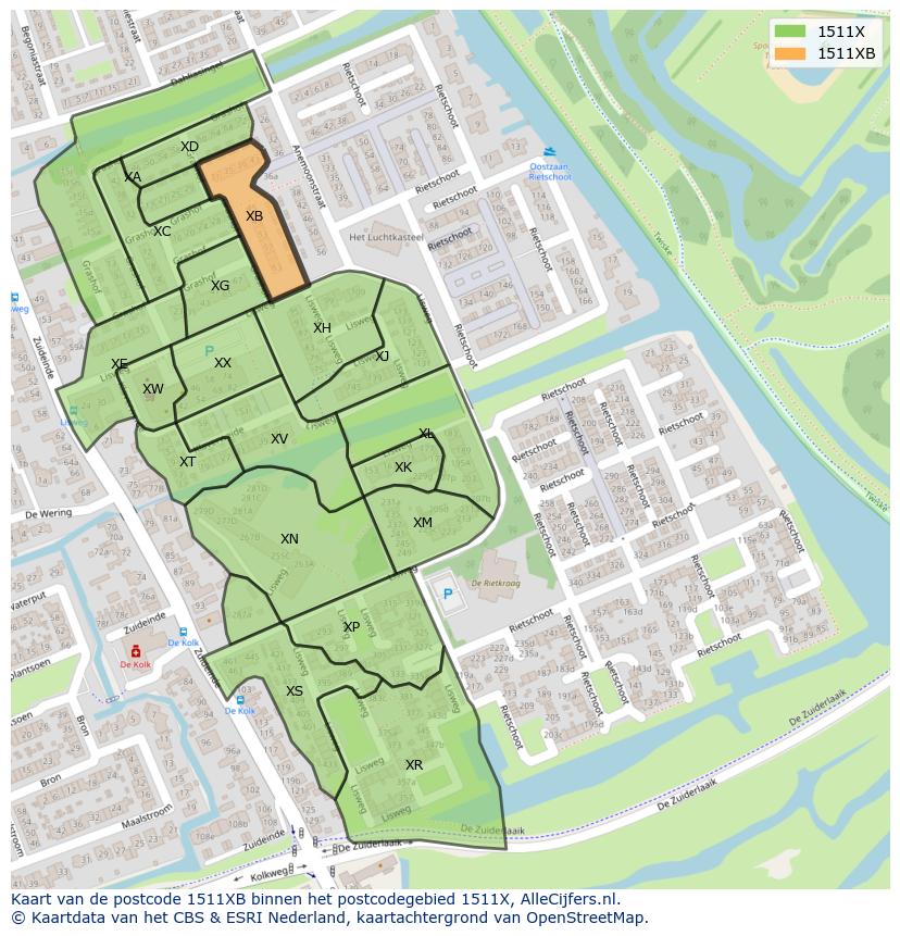 Afbeelding van het postcodegebied 1511 XB op de kaart.
