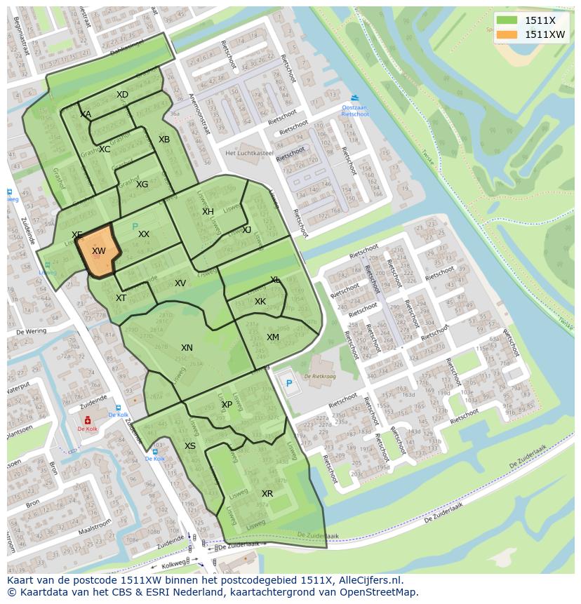Afbeelding van het postcodegebied 1511 XW op de kaart.