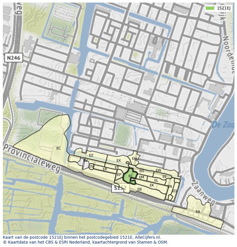 Afbeelding van het postcodegebied 1521 EJ op de kaart.