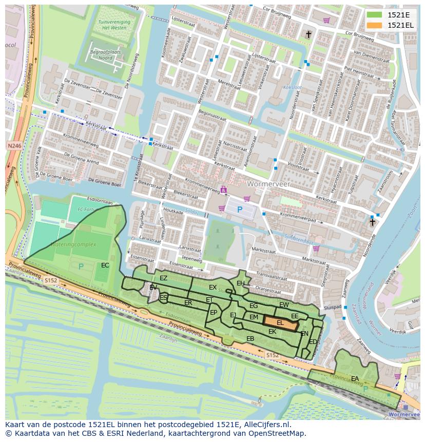 Afbeelding van het postcodegebied 1521 EL op de kaart.