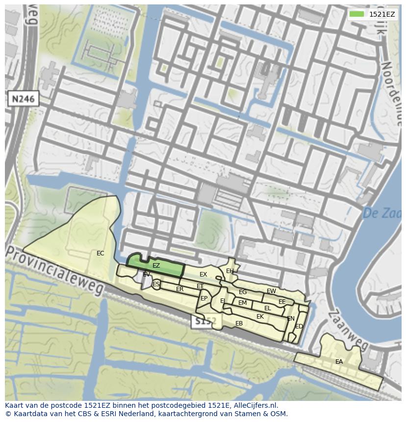 Afbeelding van het postcodegebied 1521 EZ op de kaart.