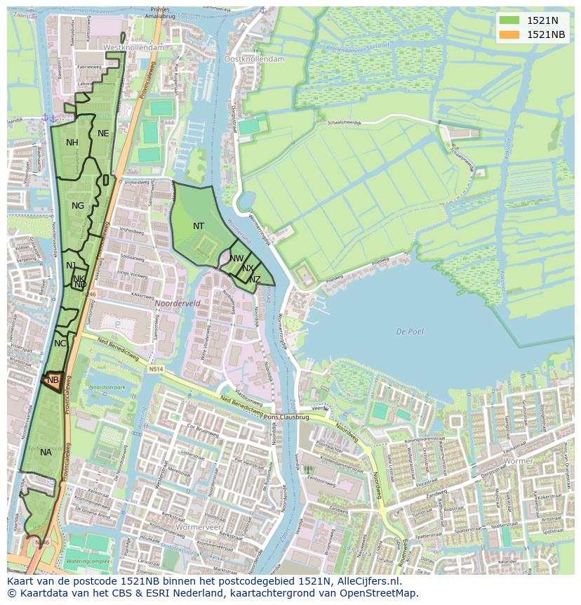 Afbeelding van het postcodegebied 1521 NB op de kaart.