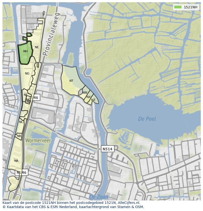 Afbeelding van het postcodegebied 1521 NH op de kaart.