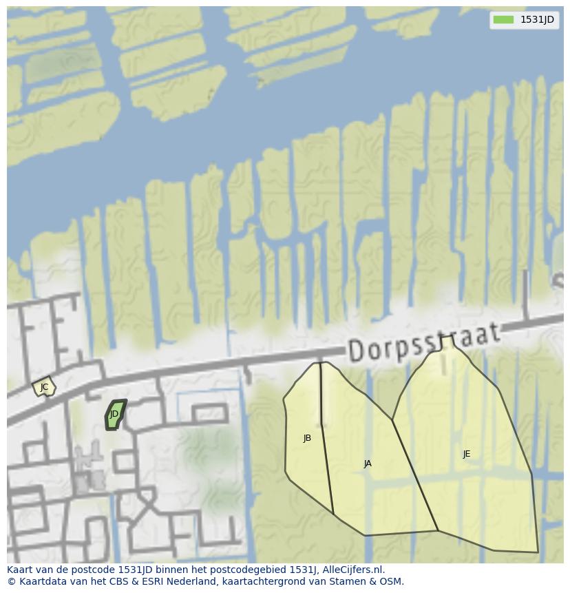 Afbeelding van het postcodegebied 1531 JD op de kaart.