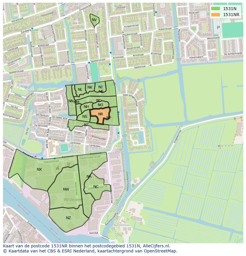 Afbeelding van het postcodegebied 1531 NR op de kaart.