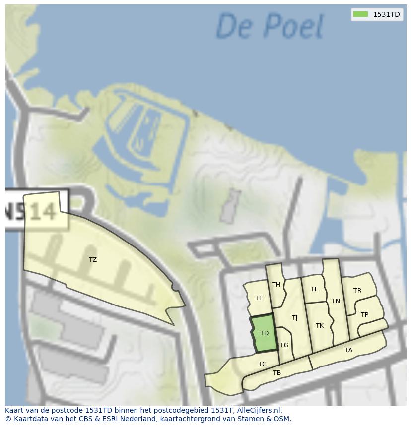 Afbeelding van het postcodegebied 1531 TD op de kaart.