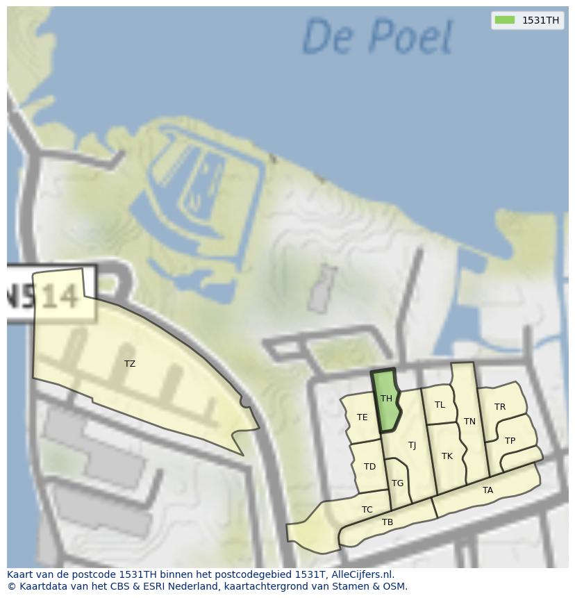 Afbeelding van het postcodegebied 1531 TH op de kaart.