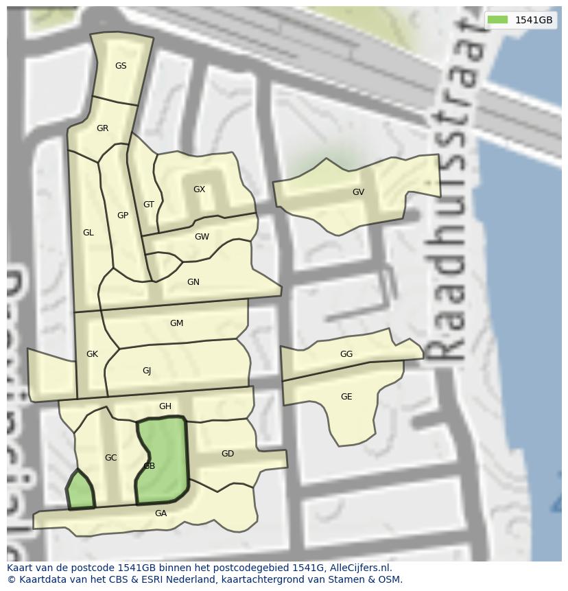 Afbeelding van het postcodegebied 1541 GB op de kaart.