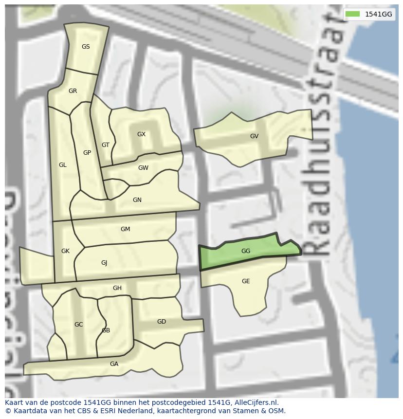 Afbeelding van het postcodegebied 1541 GG op de kaart.