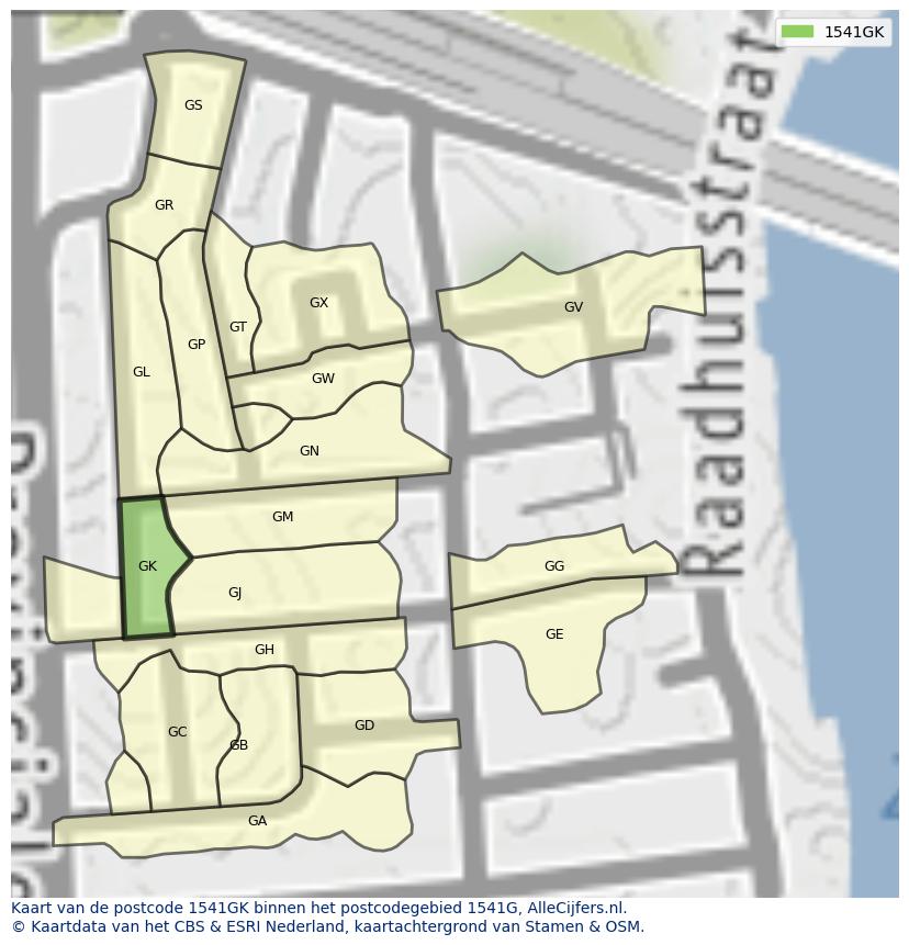 Afbeelding van het postcodegebied 1541 GK op de kaart.