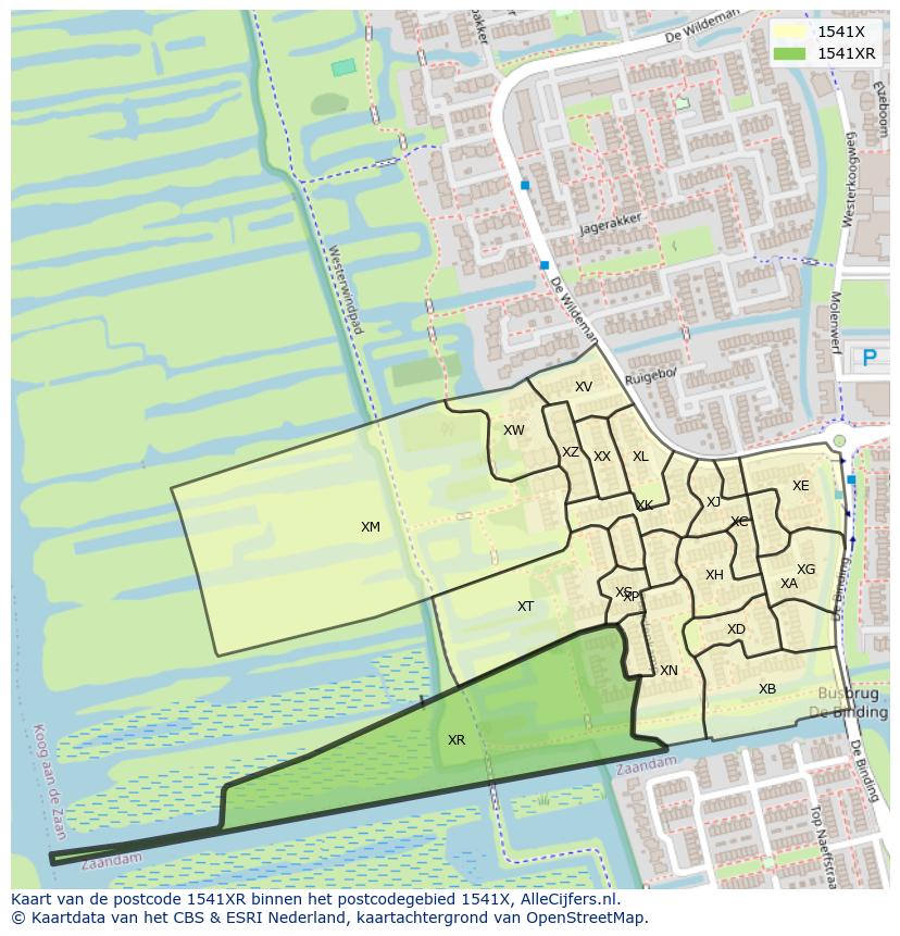 Afbeelding van het postcodegebied 1541 XR op de kaart.