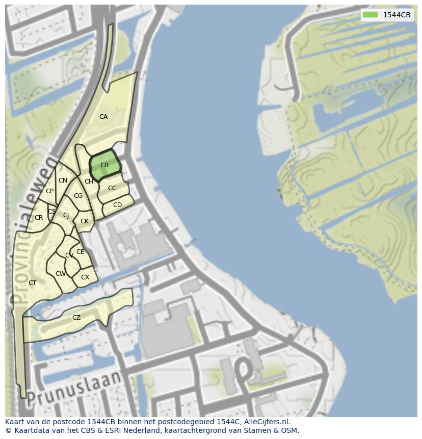Afbeelding van het postcodegebied 1544 CB op de kaart.