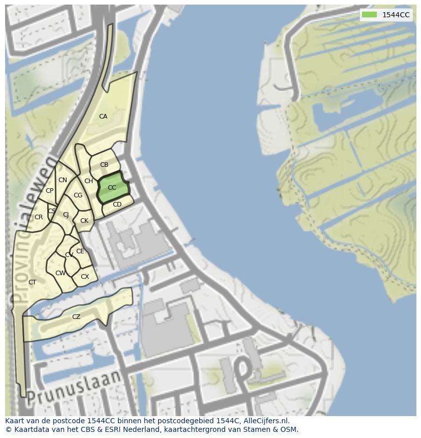 Afbeelding van het postcodegebied 1544 CC op de kaart.