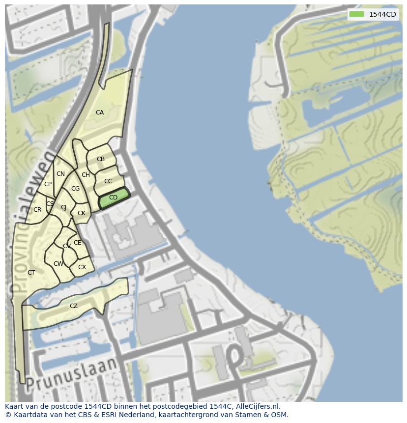 Afbeelding van het postcodegebied 1544 CD op de kaart.
