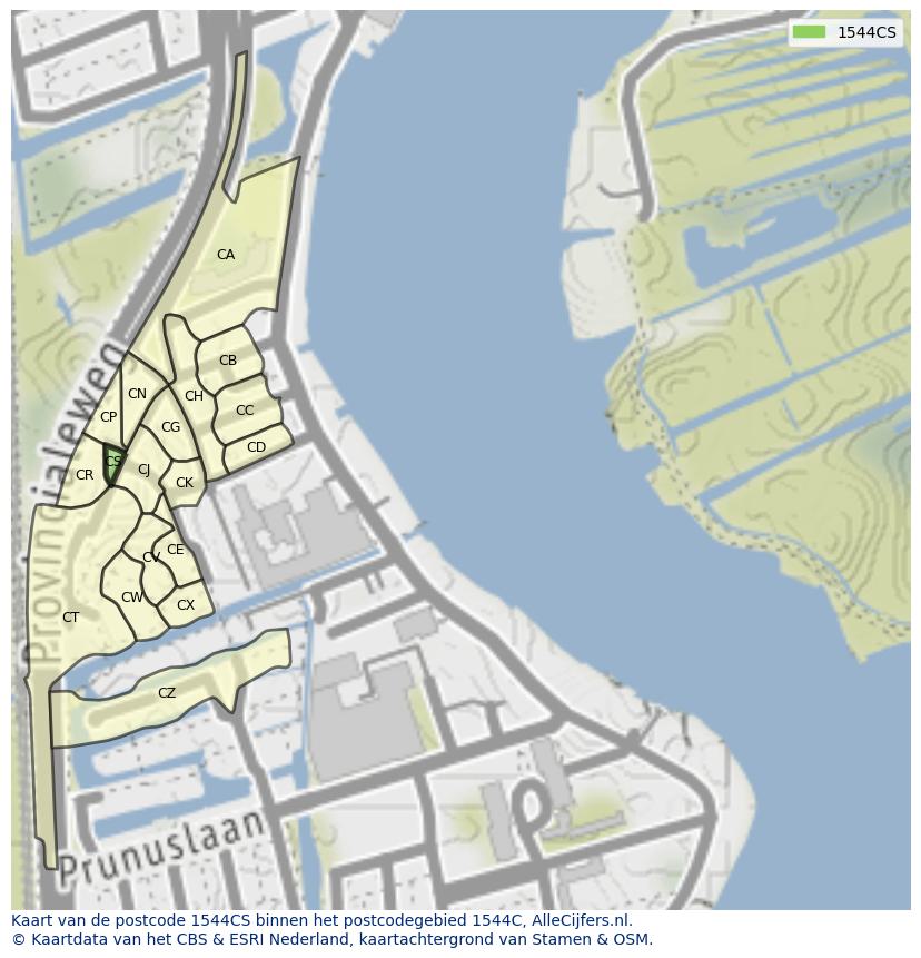 Afbeelding van het postcodegebied 1544 CS op de kaart.