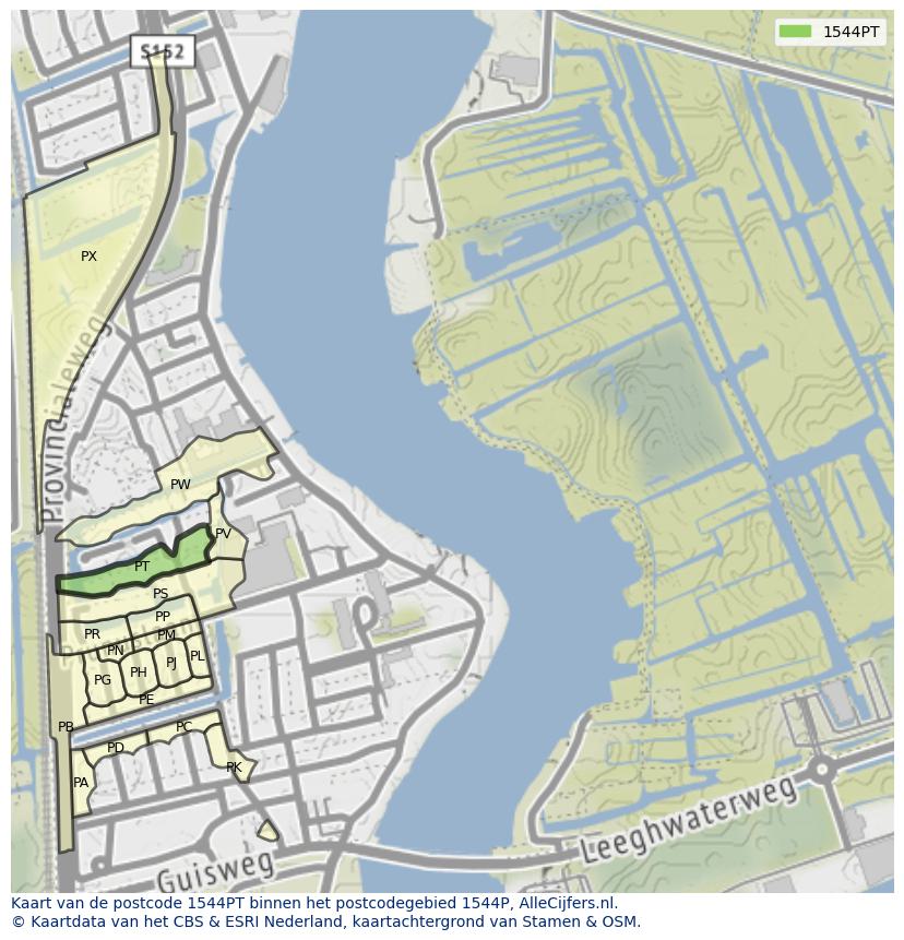 Afbeelding van het postcodegebied 1544 PT op de kaart.