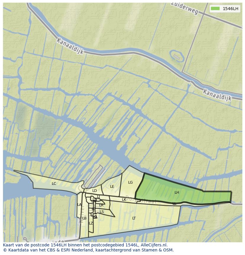 Afbeelding van het postcodegebied 1546 LH op de kaart.