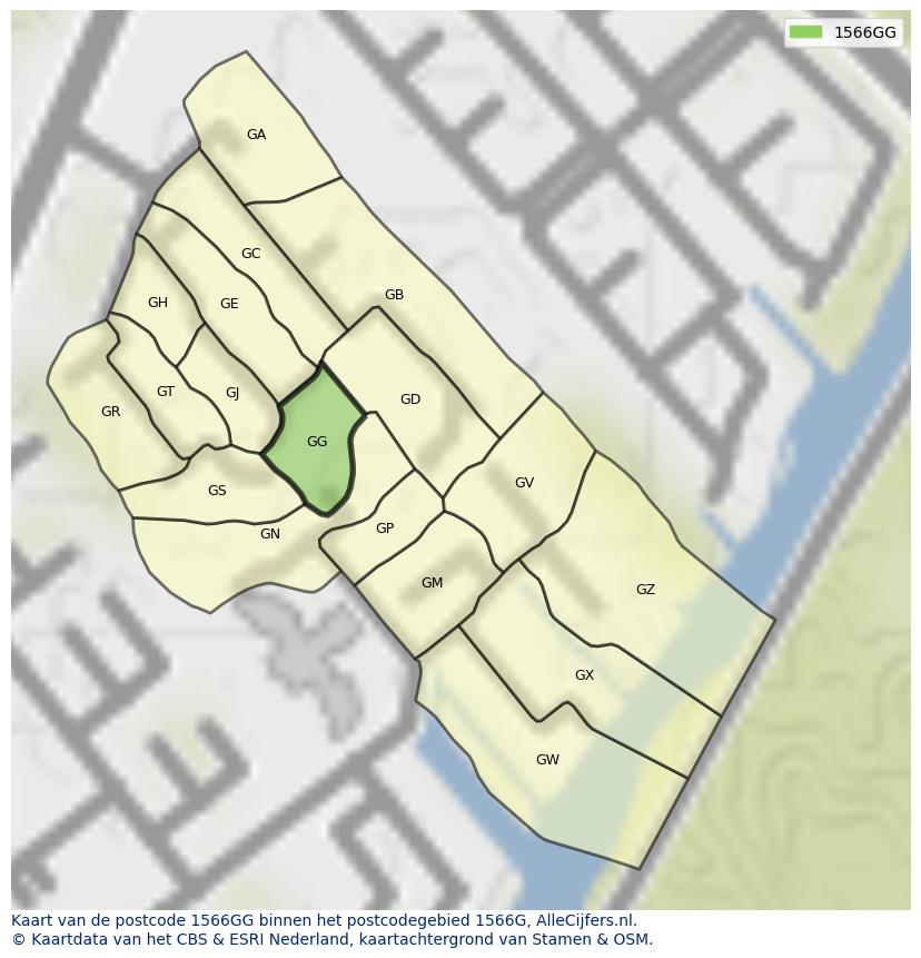 Afbeelding van het postcodegebied 1566 GG op de kaart.
