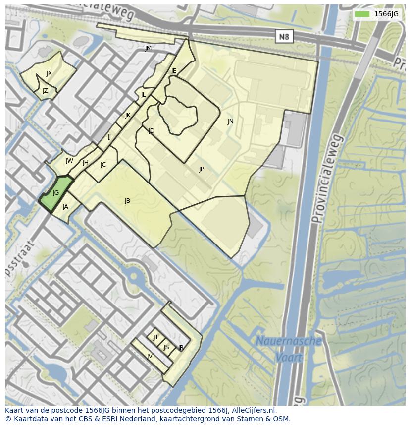 Afbeelding van het postcodegebied 1566 JG op de kaart.