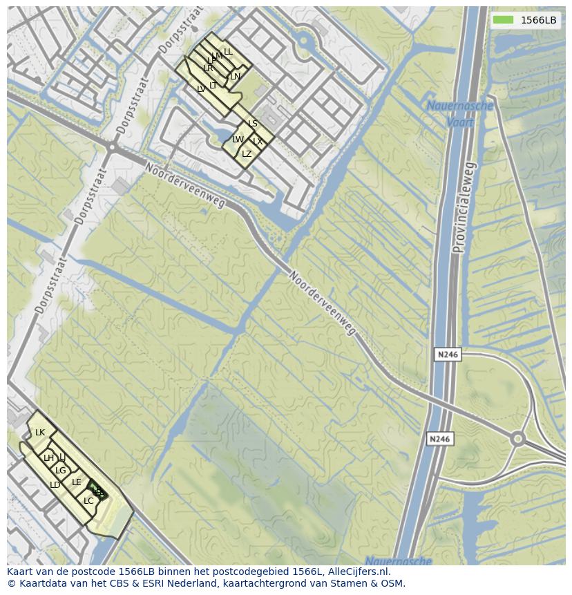 Afbeelding van het postcodegebied 1566 LB op de kaart.