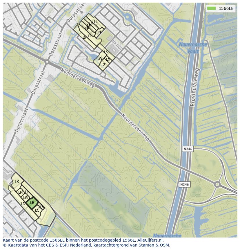 Afbeelding van het postcodegebied 1566 LE op de kaart.