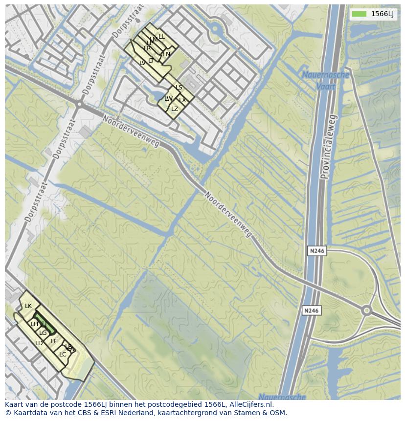 Afbeelding van het postcodegebied 1566 LJ op de kaart.