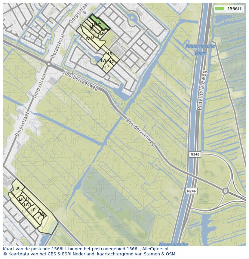 Afbeelding van het postcodegebied 1566 LL op de kaart.
