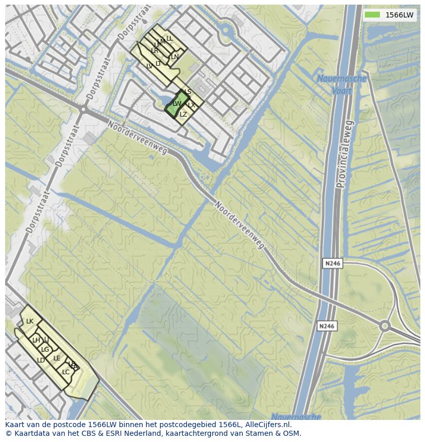 Afbeelding van het postcodegebied 1566 LW op de kaart.