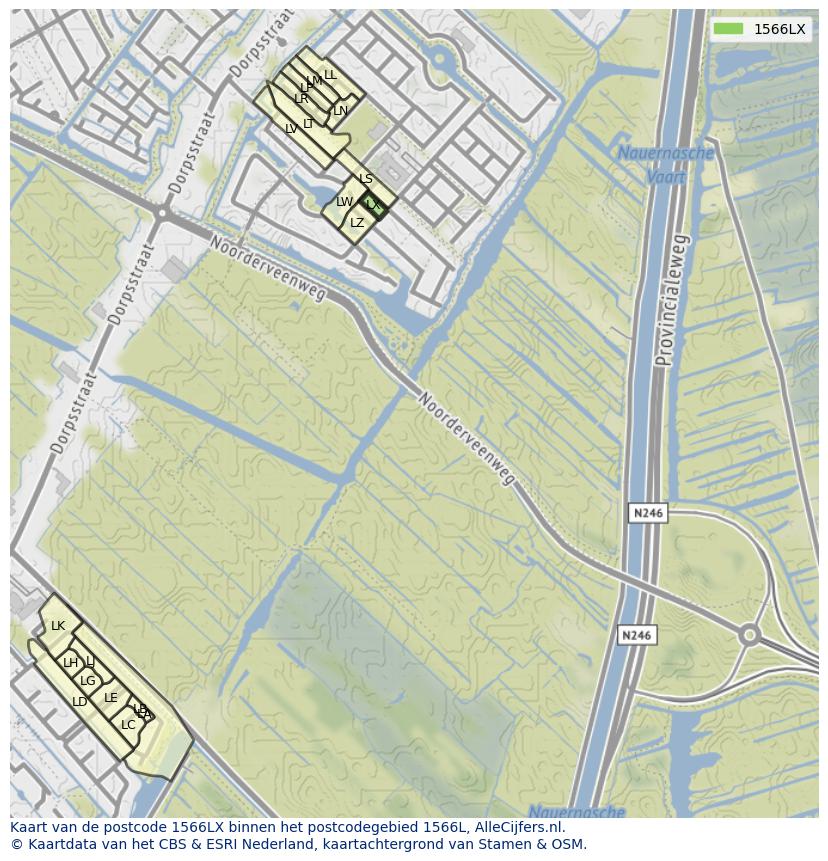 Afbeelding van het postcodegebied 1566 LX op de kaart.
