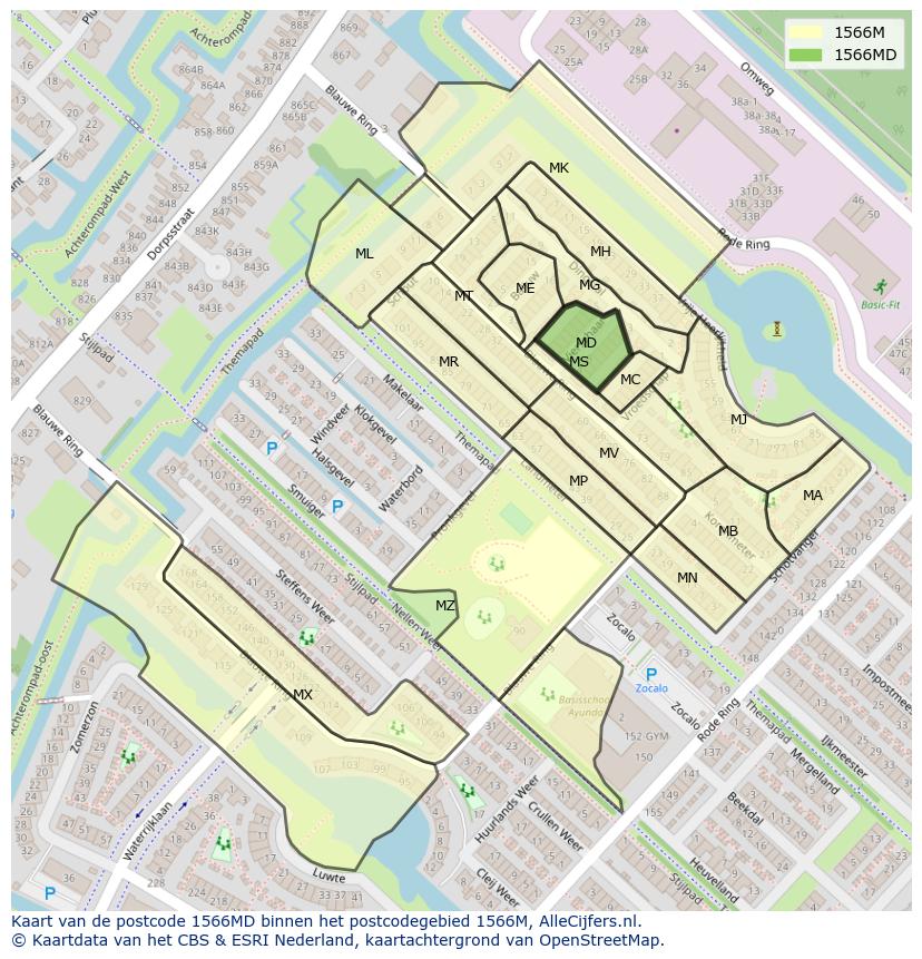 Afbeelding van het postcodegebied 1566 MD op de kaart.