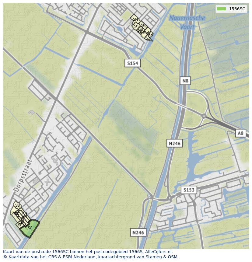 Afbeelding van het postcodegebied 1566 SC op de kaart.