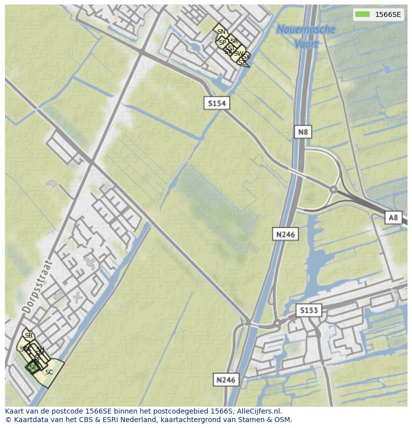 Afbeelding van het postcodegebied 1566 SE op de kaart.