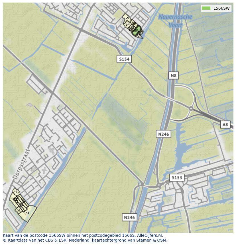 Afbeelding van het postcodegebied 1566 SW op de kaart.