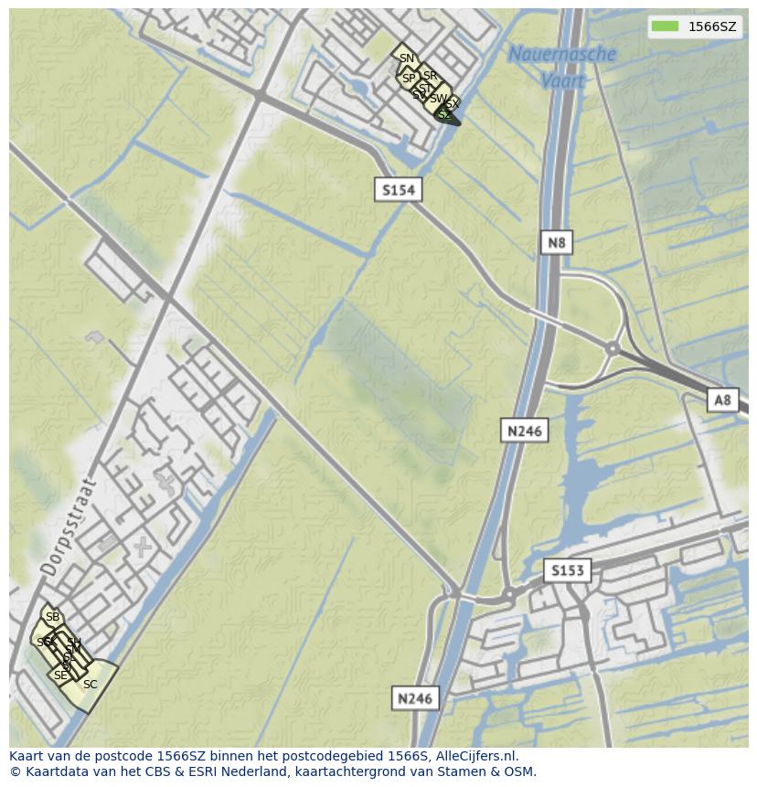 Afbeelding van het postcodegebied 1566 SZ op de kaart.