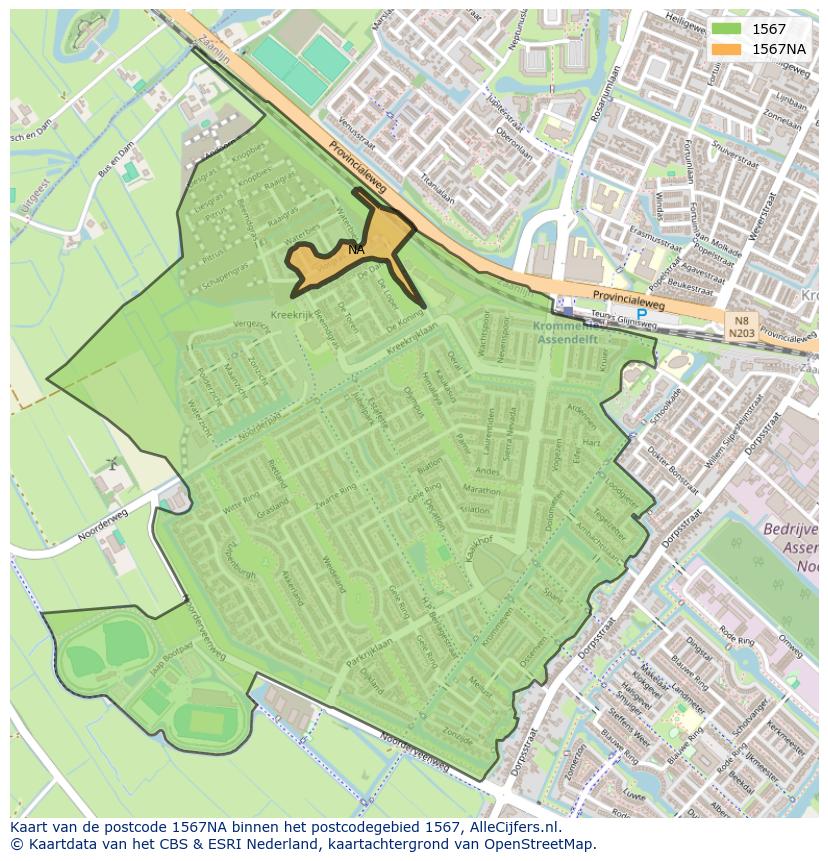 Afbeelding van het postcodegebied 1567 NA op de kaart.