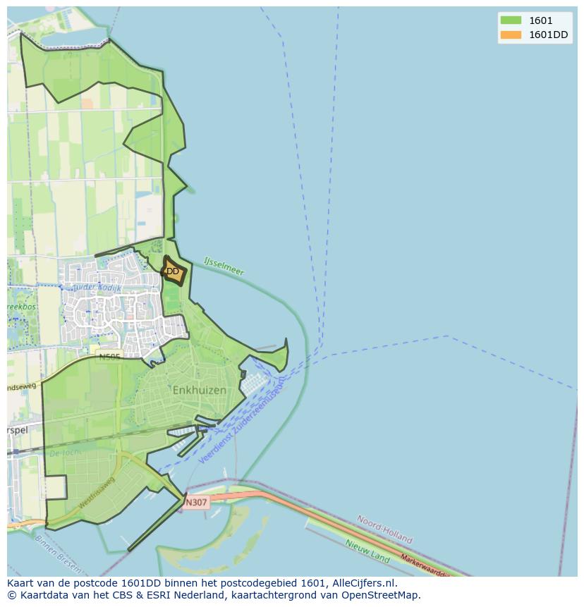 Afbeelding van het postcodegebied 1601 DD op de kaart.