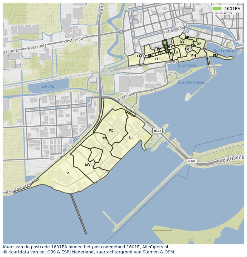Afbeelding van het postcodegebied 1601 EA op de kaart.