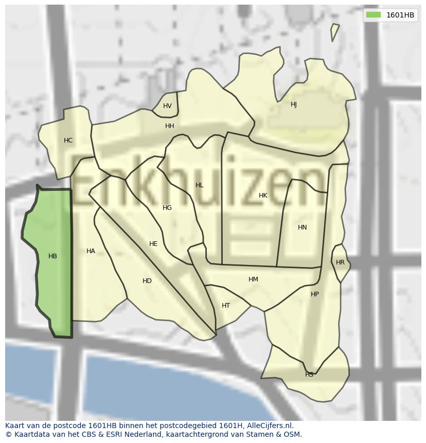 Afbeelding van het postcodegebied 1601 HB op de kaart.
