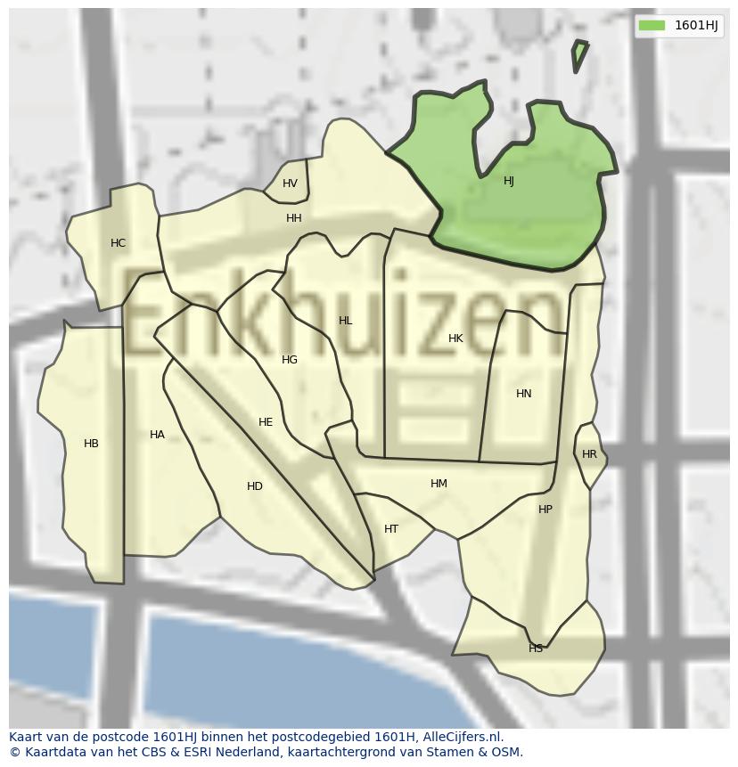 Afbeelding van het postcodegebied 1601 HJ op de kaart.